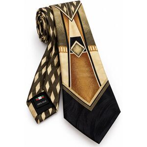 V Valentina Italy 100% Silk Men’s Tie Brown Gold Black Geometric Vintage Necktie